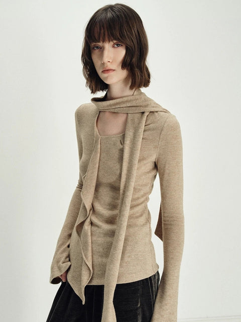 Y2K Neck Tie Knitted Top