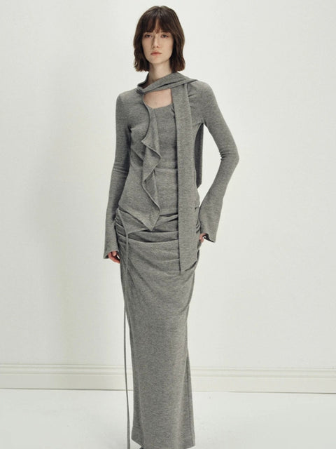 Y2K Neck Tie Knitted Top