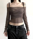 Y2K Off Shoulder Mesh Top
