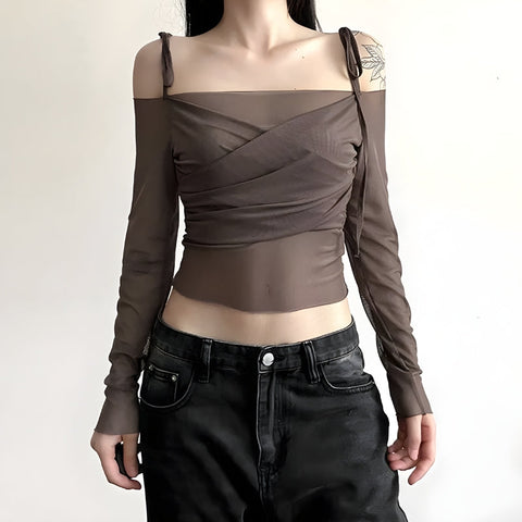 Y2K Off Shoulder Mesh Top