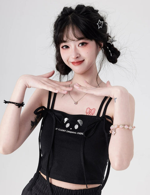 Y2K Panda Lace-Up Crop Top