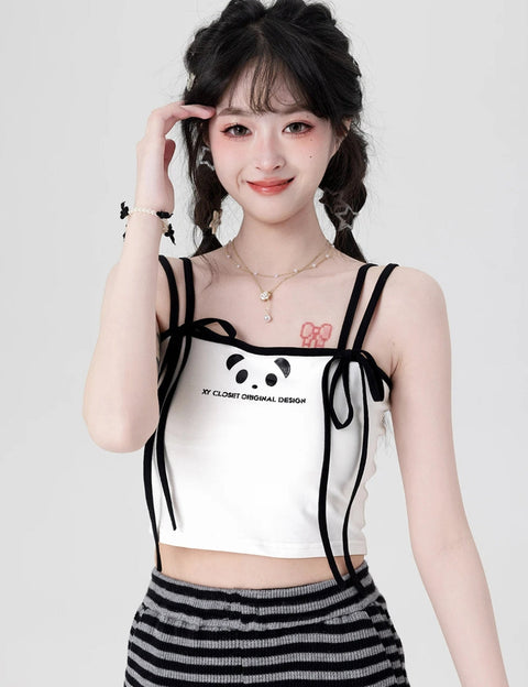 Y2K Panda Lace-Up Crop Top