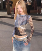 Y2K Patchwork Sheer Top