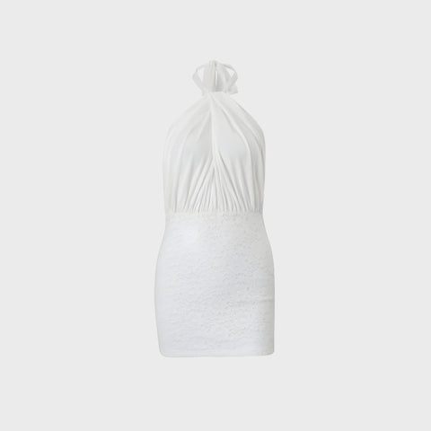 Y2K Pearl Halter Mini Dress