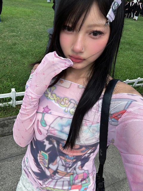 Y2K Pink Mesh Top
