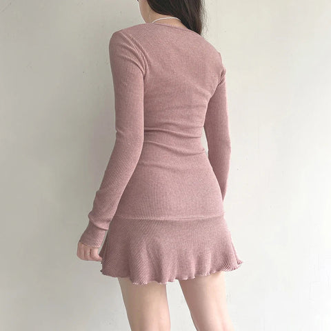 Y2K Pink Ribbed Mini Dress