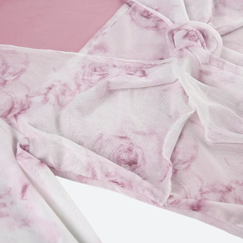 Y2K Pink Rose Mesh Top