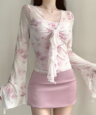Y2K Pink Rose Mesh Top