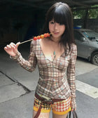 Y2K Plaid Blouse Top