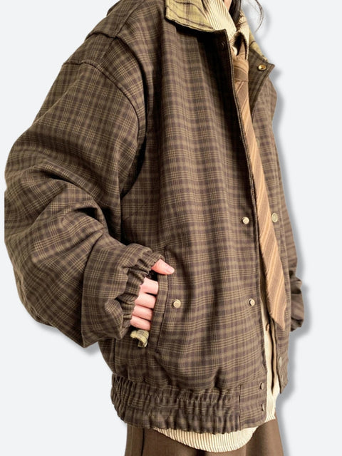 Y2K Plaid Snap Button Jacket