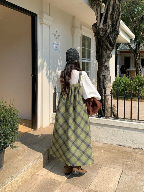 Y2K Plaid Suspender Midi Dress