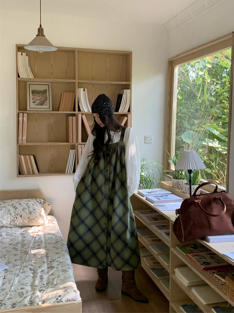 Y2K Plaid Suspender Midi Dress