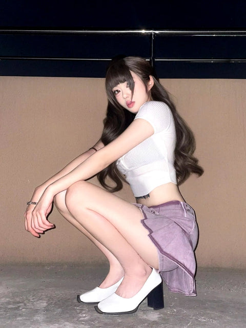 Y2K Pleated Denim Mini Skorts