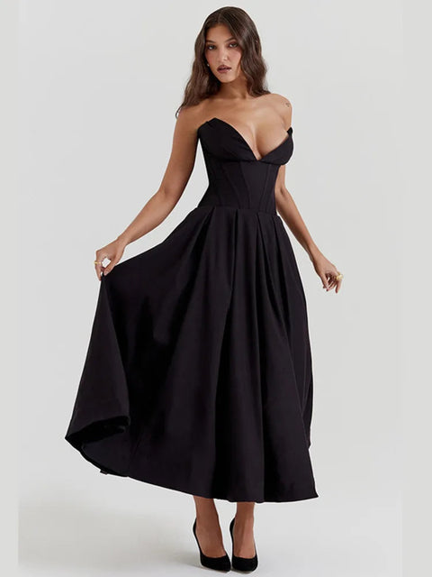 Y2K Plunge Neck Midi Dress