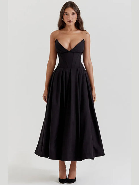 Y2K Plunge Neck Midi Dress