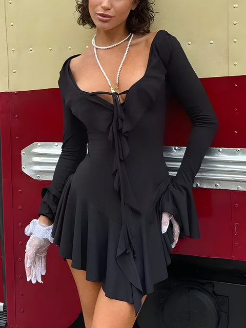 Y2K Plunge Neck Mini Dress