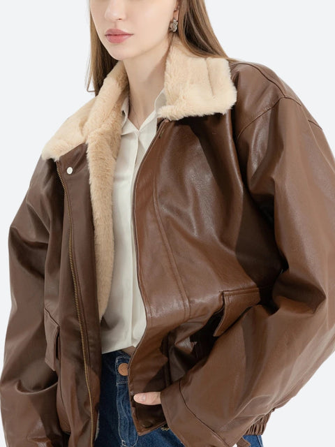 Y2K Plush Lined Faux Leather Jacket