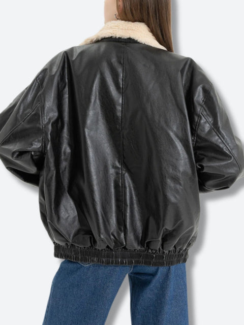 Y2K Plush Lined Faux Leather Jacket