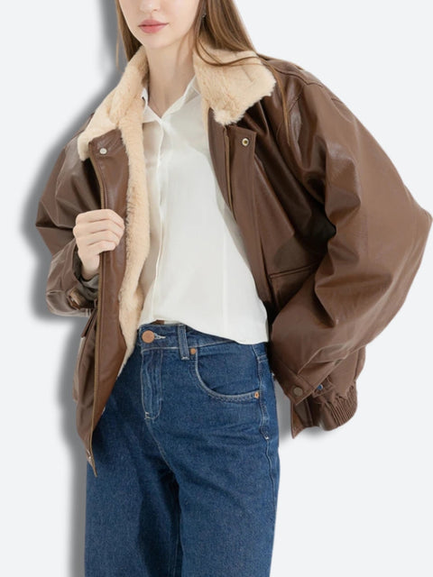 Y2K Plush Lined Faux Leather Jacket