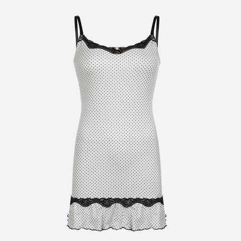 Y2K Polka Dot Lace Trim Mini Dress