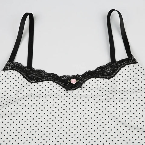 Y2K Polka Dot Lace Trim Mini Dress