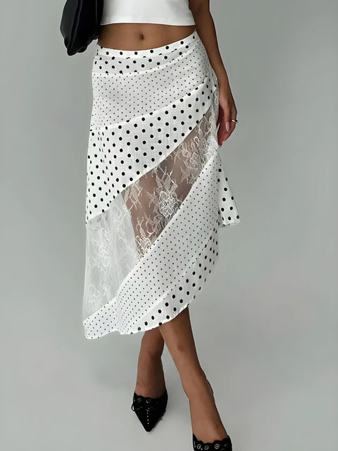 Y2K Polka & Lace Midi Skirt