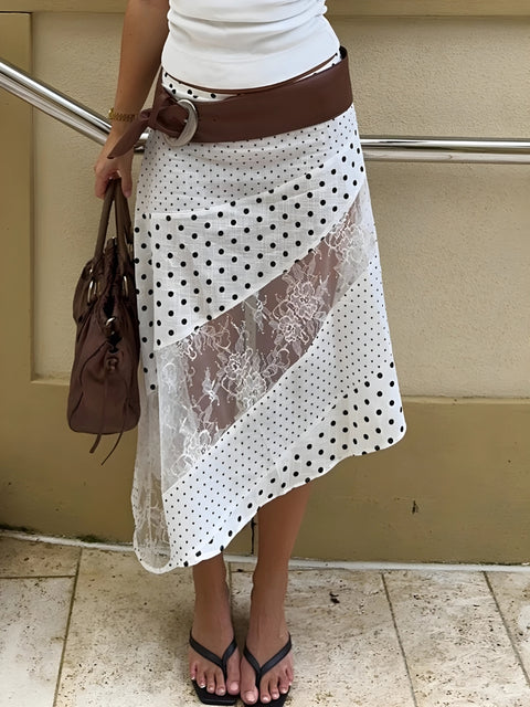 Y2K Polka & Lace Midi Skirt