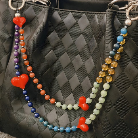 Y2K Rainbow Bead Heart Bag Charm