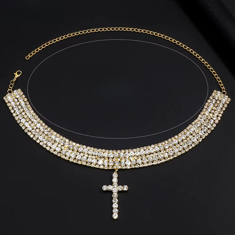 Y2K Rhinestone Cross Choker Necklace