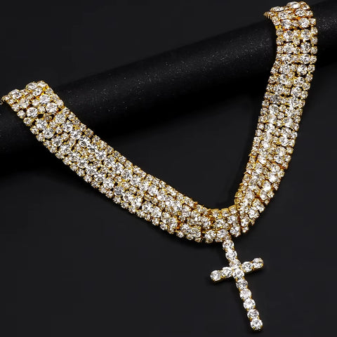 Y2K Rhinestone Cross Choker Necklace