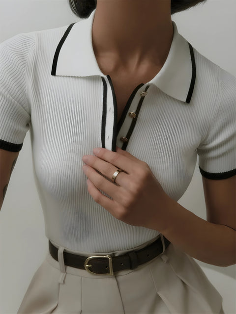 Y2K Ribbed Polo Knit Top