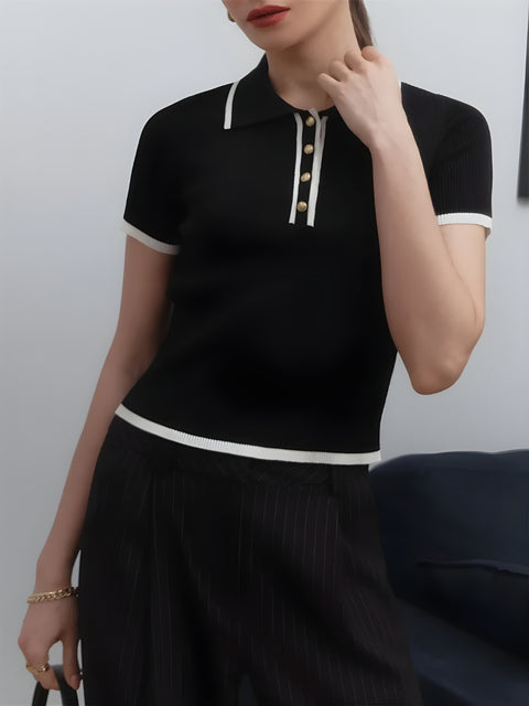 Y2K Ribbed Polo Knit Top