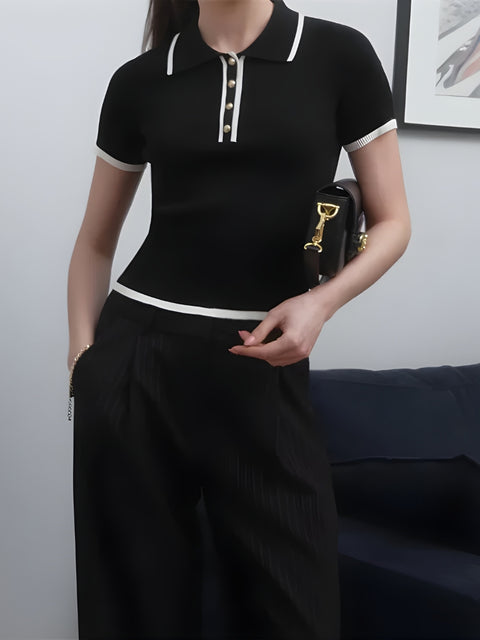 Y2K Ribbed Polo Knit Top