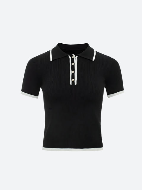 Y2K Ribbed Polo Knit Top