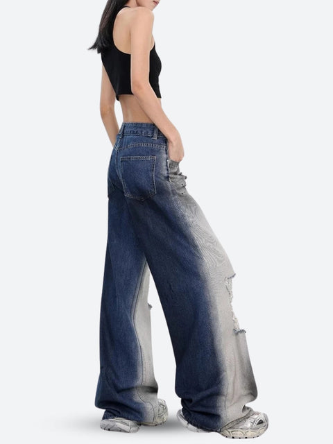 Y2K Ripped Mixed Denim Jeans