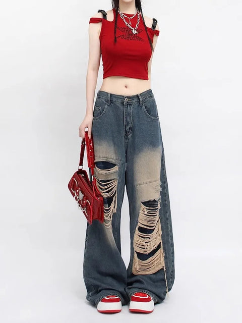 Y2K Ripped Wide Leg Denim Jeans