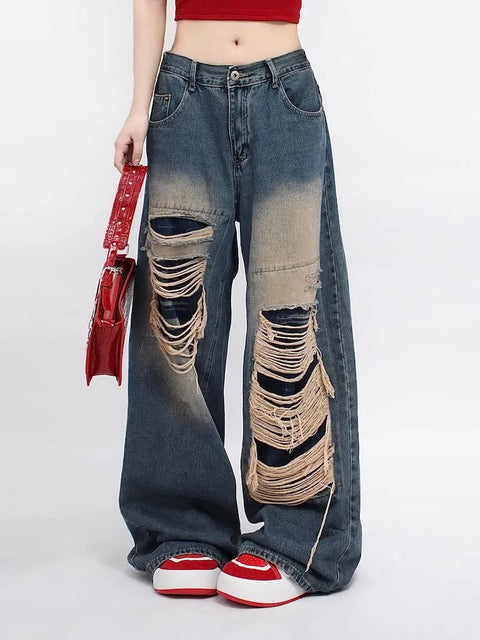 Y2K Ripped Wide Leg Denim Jeans