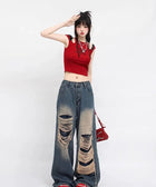 Y2K Ripped Wide Leg Denim Jeans