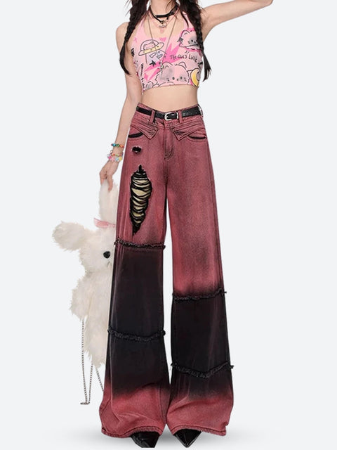 Y2K Ripped Wide Leg Jeans