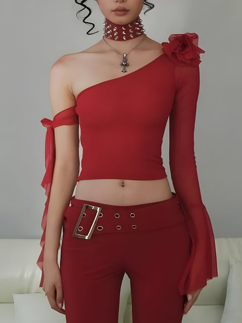 Y2K Rose One Shoulder Top