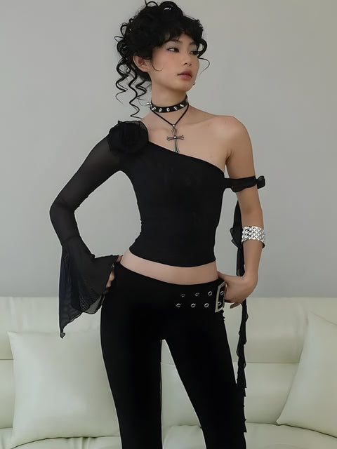 Y2K Rose One Shoulder Top