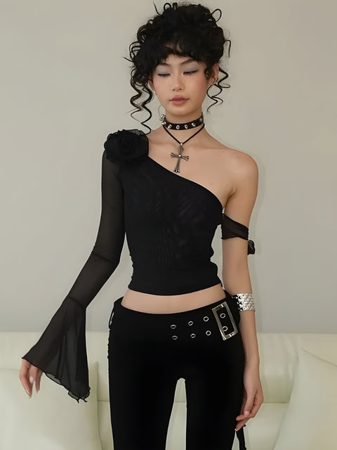 Y2K Rose One Shoulder Top