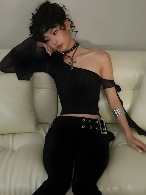 Y2K Rose One Shoulder Top