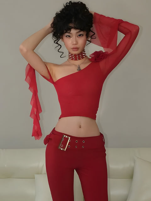 Y2K Rose One Shoulder Top