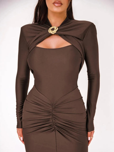 Y2K Ruched Cut Out Midi Dress
