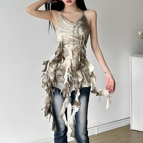 Y2K Ruffled Backless Mini Dress