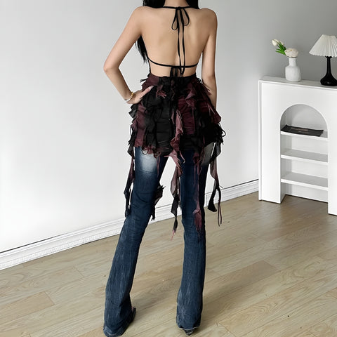Y2K Ruffled Backless Mini Dress