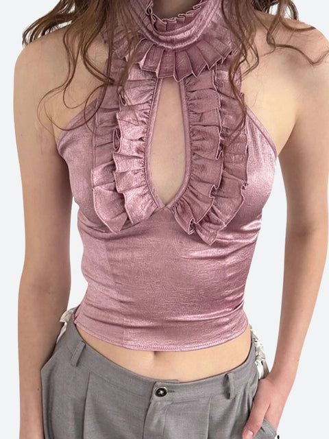 Y2K Ruffled Halter Neck Top