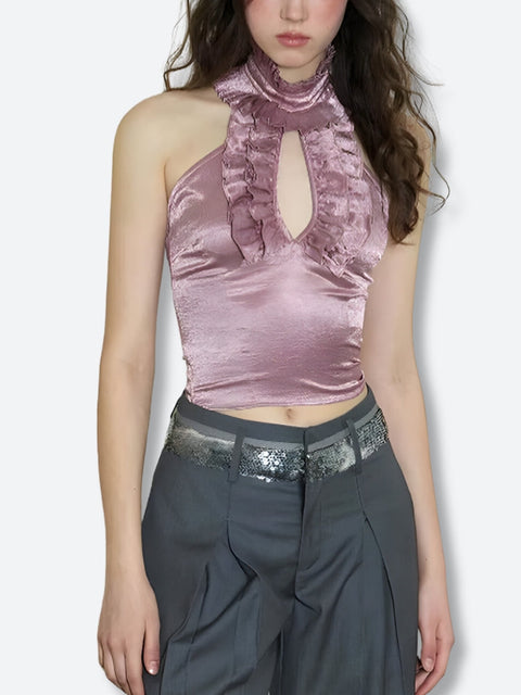 Y2K Ruffled Halter Neck Top