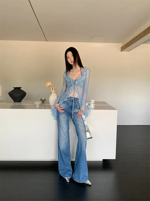 Y2K Ruffled Sheer Blouse